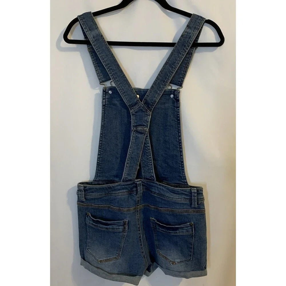 Tinseltown Womens Size Junior Small Overall Shorts Distressed Jean Shortalls
